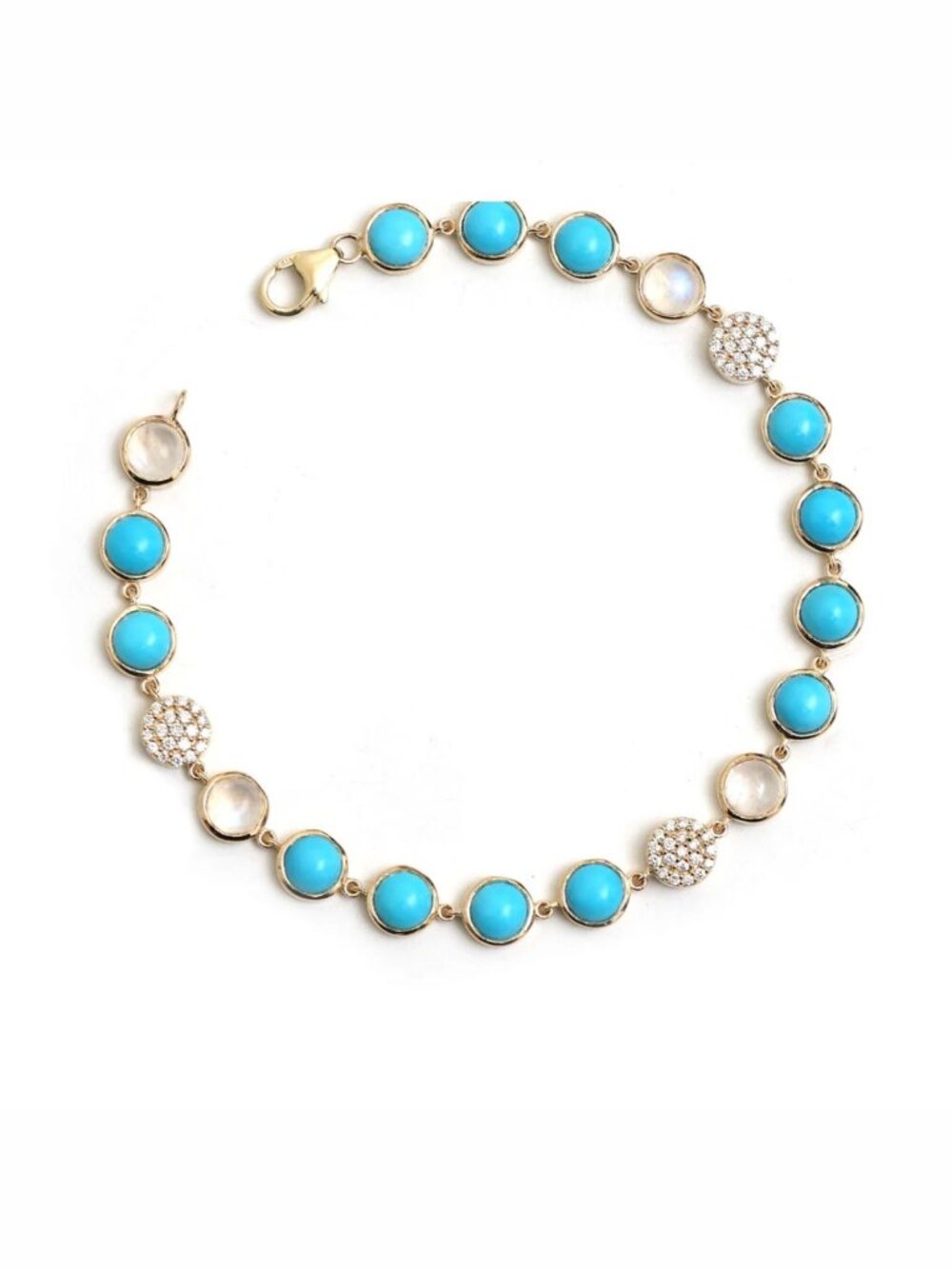 Turquoise & Diamond 14K (Custom) Yellow Gold Tennis Bracelet